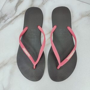 Havianas Slim Pink Black Flip Flops Sandals, Sz 41-42 (US Women's 11-12)